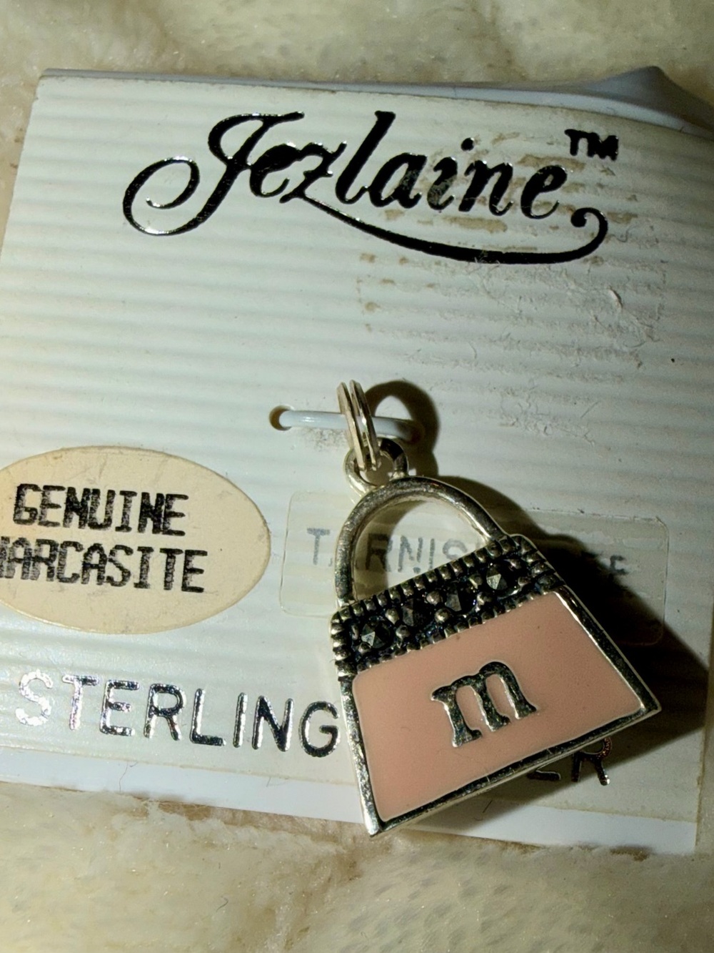 Vintage Pink Enamel Purse Initial 'M' Sterling Charm